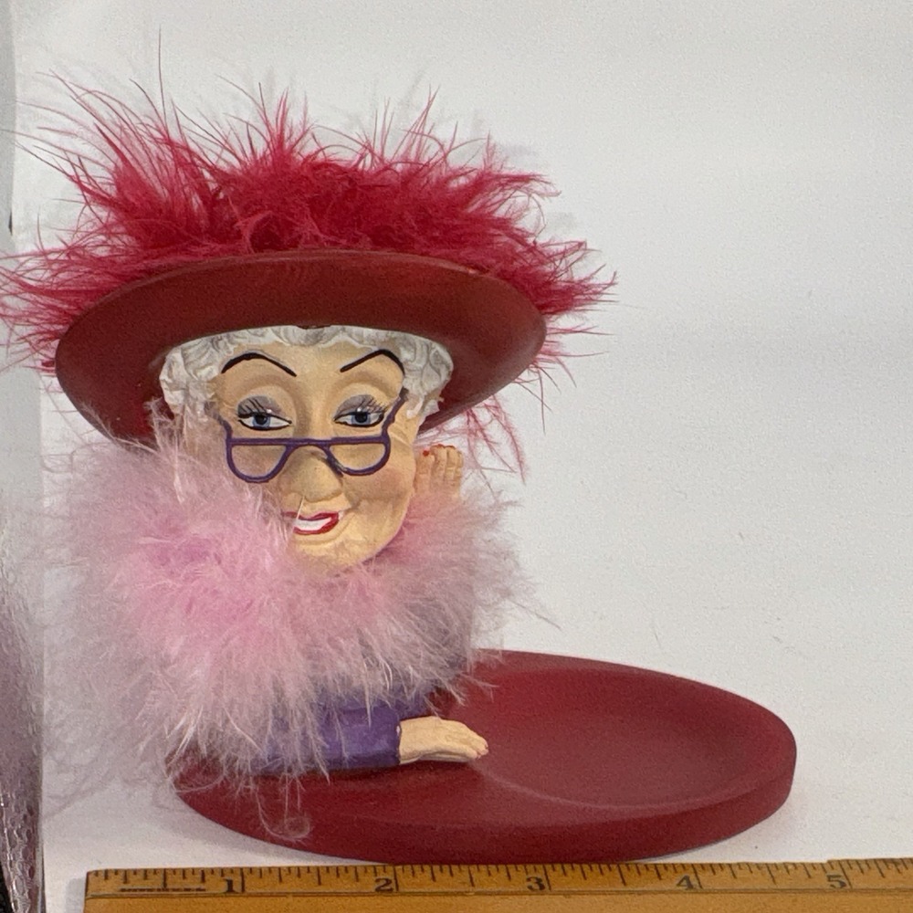 Westland Giftware "Biddy"Red Hat With Feathers And Pink Feather Boa Trinket Dish